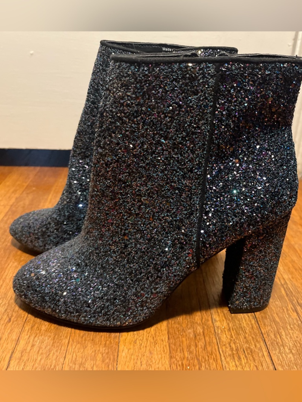 Like New - Black Glitter Block Heel Ankle Boots, Call It Spring 8.5